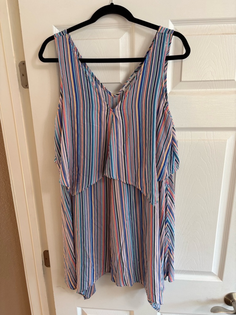 Tommy Bahama mini dress striped ruffle sleeveless shark bite hem size M